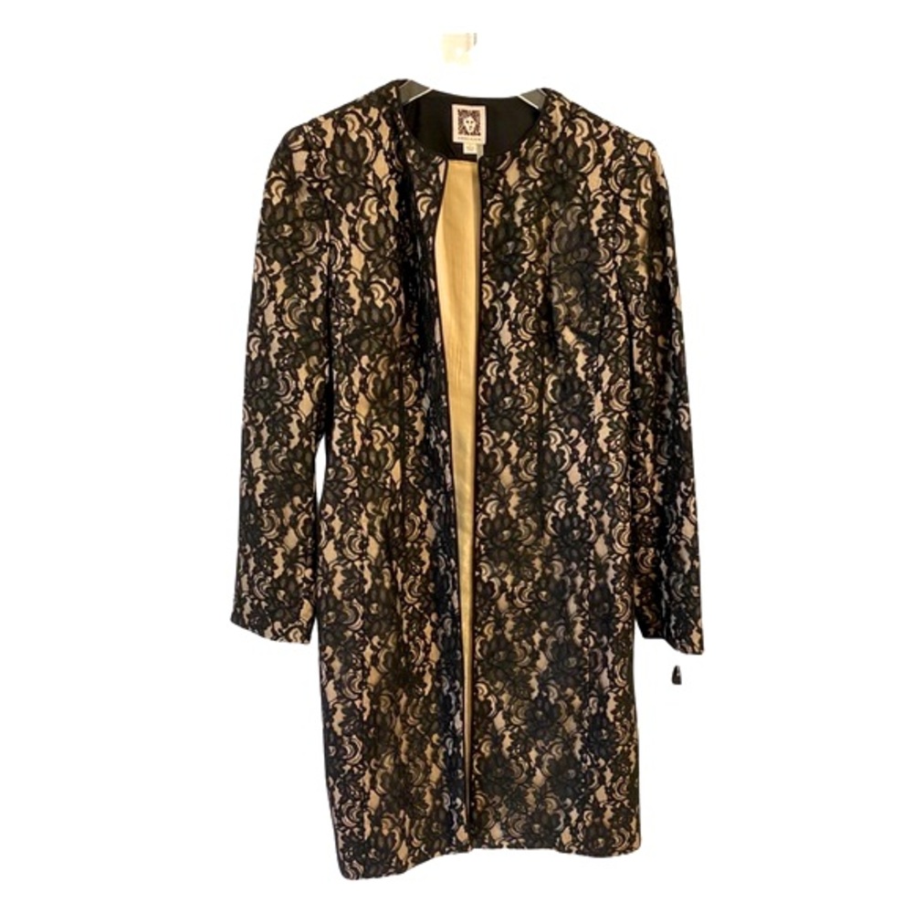 ANNE KLEIN Black Lace Dress Coat